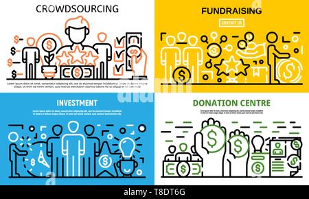 Crowdfunding Idee Banner ist, outline Style Stock Vektor