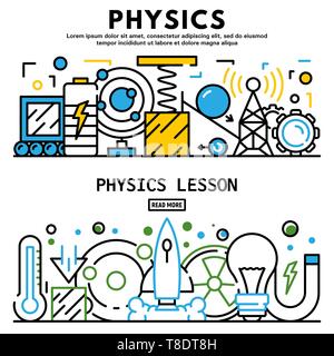 Physik Lektion Banner ist, outline Style Stock Vektor