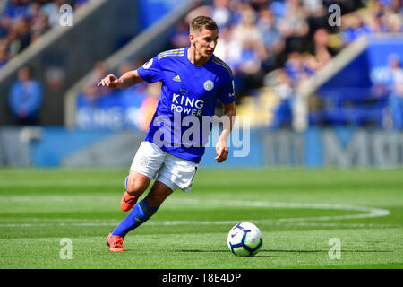 Leicester, Großbritannien. 12. Mai 2019. Leicester City Mittelfeldspieler Marc Albrighton (11) Während der Premier League Match zwischen Leicester City und Chelsea für die King Power Stadion. Nur die redaktionelle Nutzung, eine Lizenz für die gewerbliche Nutzung erforderlich. Foto darf nur für Zeitung und/oder Zeitschrift redaktionelle Zwecke verwendet werden. Credit: MI Nachrichten & Sport/Alamy leben Nachrichten Stockfoto