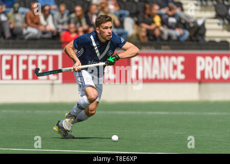 AMSTELVEEN, 11-05-2019, Hoofdklasse Hockey Heren Seizoen 2018-2019. Veranstaltungsort: Wagener Stadion. Jacob Smith während des Spiels AH&BC Amsterdam vs HC Pinoké. Stockfoto