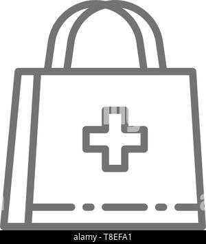Erste Hilfe Kit, Arzt Beutel, medizinische Aktenkoffer Symbol Leitung. Stock Vektor