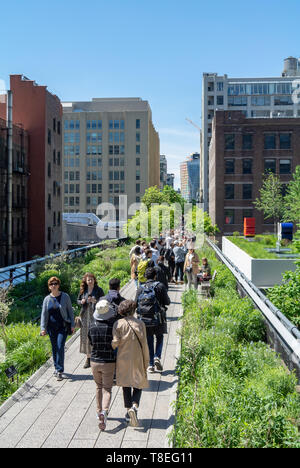 Die High Line, städtischen Park saniert Von einem verlassenen erhöhten Schiene Linie in Chelsea, Manhattan, New York City, NY/USA Stockfoto