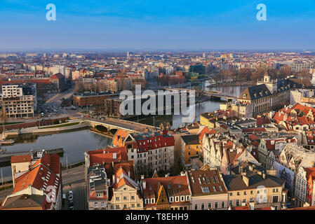 Luftaufnahme auf die Mitte der Stadt Wroclaw, Polen. Stockfoto