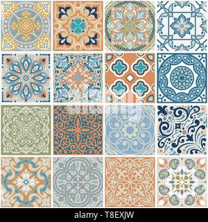 Geometrische Komposition von Plätzen, in Zusammensetzung und Farbe von 53 cm ausgeglichen. Das Design der nahtlose Muster ist für den Druck auf Stoff bestimmt Stock Vektor