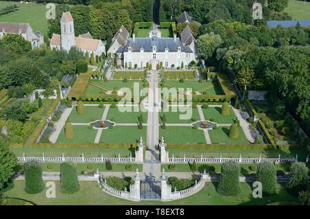 Frankreich, Calvados, Saint Gabriel Brecy, das Schloss und die Gärten von Brecy (Luftbild) Stockfoto