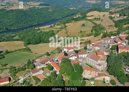 Frankreich, Pays de la Loire, Saint Priest La Roche, Landschaft der Loire (Luftbild) Stockfoto