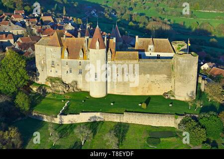 Frankreich, Cote d ' or, Chateauneuf de Auxois, gekennzeichnet der schönsten Dörfer Frankreichs, das Schloss (Luftbild) Stockfoto