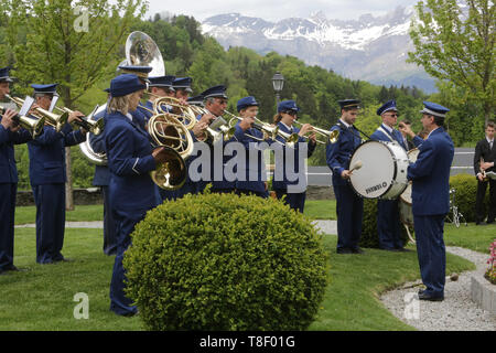 'La Renaissance de Saint-Gervais-les-Bains Domancy. Batterie Fanfare. Saint-Gervais-les-Bains. Stockfoto