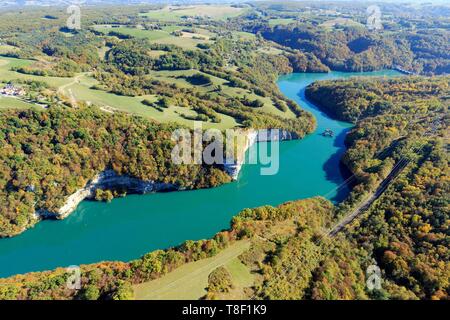 Frankreich, Ain, Injoux Genissiat Genissiat, um den Damm auf der Rhone (Luftbild) Stockfoto