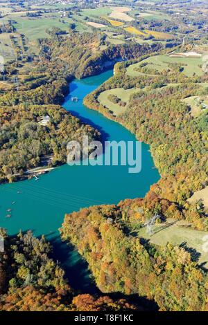 Frankreich, Ain, Injoux Genissiat Genissiat, um den Damm auf der Rhone (Luftbild) Stockfoto