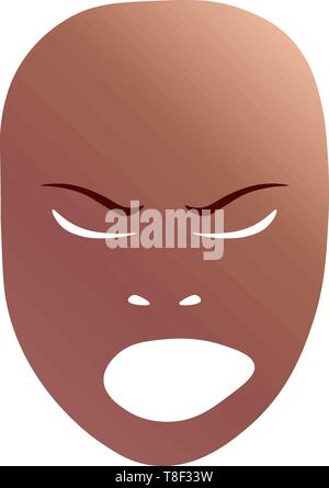 Theater Maske mit verärgerten Emotion. Vector Illustration. Bronze Maske mit Farbverlauf auf weißem Hintergrund. Stock Vektor