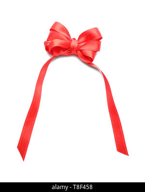 Aus rotem Satin ribbon Bow auf weißem Hintergrund Stockfoto