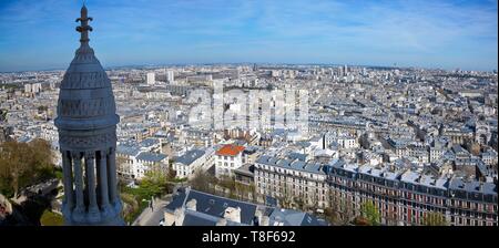 Frankreich, Paris, 18. Bezirk, Blick auf Paris Ost von der Kuppel der Basilique du Sacré-Coeur SacrÚ Stockfoto