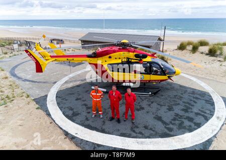 Frankreich, Gironde, Bordeaux, Dragon33, Eurocoptere EC145 Hubschrauber für zivile Sicherheit in Merignac und Lacanau, in der Seenotrettung Stockfoto