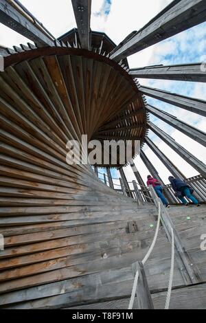 Schweiz, Kanton Waadt, Lausanne, sauvabelin Park, die privat finanzierte Informationsstelle hölzernen Turm Stockfoto