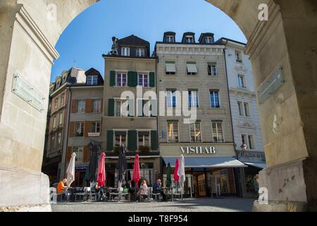 Schweiz, Kanton Waadt, Lausanne, olympische Stadt IOC Hauptquartier, im Zentrum der Altstadt, des Place de la Palud Stockfoto