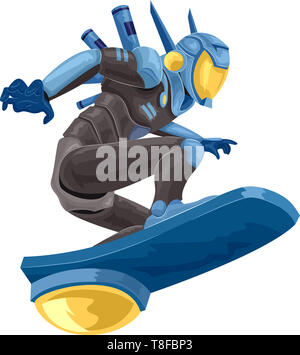 Abbildung: Fantasy Roboter Polizei Reiten eine Hover Board Stockfoto