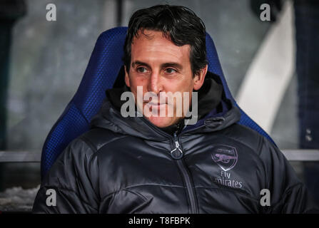 Kiew, Ukraine - November 29, 2018: Arsenal manager Unai Emery schaut während der UEFA Europa League Spiel gegen den FC Worskla Poltawa an NSC Olimpiysky Stockfoto