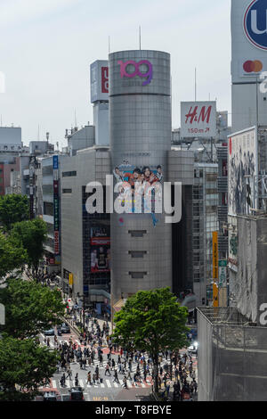 Shibuya 109 Gebäude, Shibuya-Ku, Tokio, Japan. Logo Design wurde von April 28th, 2019 zu merken 40 Jahre geändert. Stockfoto