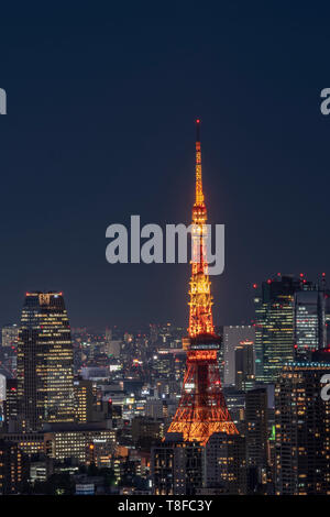Nacht Blick auf den Tokyo Tower, Ansicht von Ebisu, Shibuya-Ku, Tokio, Japan Stockfoto