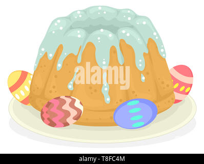 Abbildung eines polnischen Babka Kuchen mit Ostereier auf Platte Stockfoto