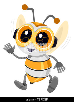 Abbildung: eine Biene Roboter Maskottchen Winken Stockfoto
