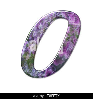 Die zahl Null ist Teil einer Reihe von Buchstaben, Zahlen und Symbole von 3D Buchstaben mit einem floralen Bild auf weißem Hintergrund Stockfoto