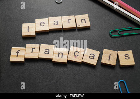 Lernen Francais Word, Französisch lernen Konzept Stockfoto