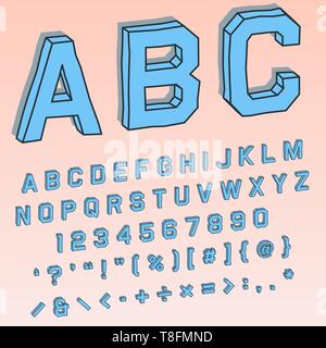 Volumetrische 3D-Font in der Perspektive mit alphabetischer und numerischer Zeichen für Poster Schlagzeile oder Illustration Titel Stockfoto