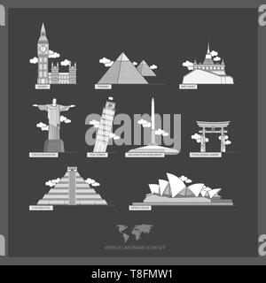 Welt Wahrzeichen Icon Set Vector Illustration Stock Vektor