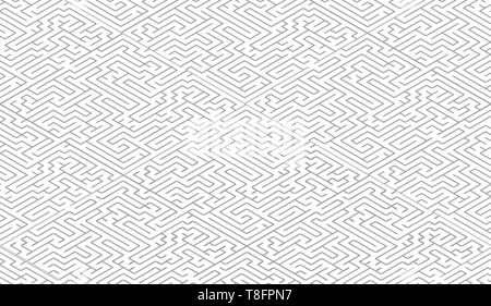 Schwarz kompliziert Labyrinth in isometrischen Ansicht auf Weiß, nahtlose Muster Stock Vektor