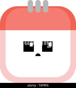 Emoji ein Kabel-gebunden Feder Kalender in Rot und Weiß hat einen netten kleinen Gesicht und mit den Augen gerollt links oben drückt Trauer auf weißen Ba isoliert Stock Vektor