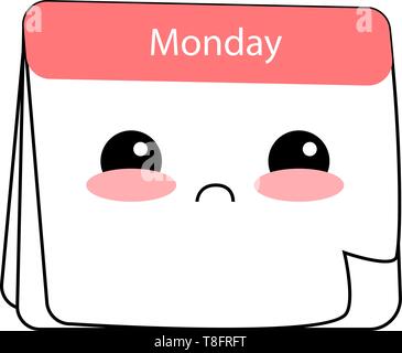 Emoji des Kalenders anzeigen Montag hat ein nettes Gesicht mit zwei Augen gerollt drückt Trauer auf weißem Hintergrund, Vektor isoliert, Farbe Stock Vektor