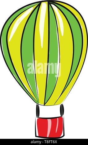 Ein Bild von einem gelben und grünen Luftballon mit roten Korb, Vector, Farbe, Zeichnung oder Abbildung. Stock Vektor