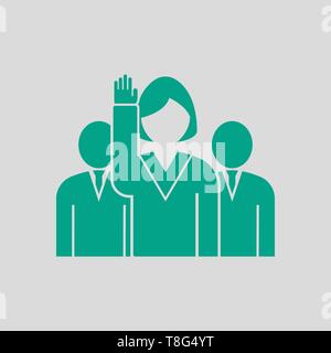 Abstimmung Dame mit Männer hinter Symbol. Grün auf grauem Hintergrund. Vector Illustration. Stock Vektor