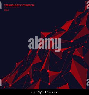Abstrakt rot polygonale Formen auf dunkelblau Perspektive Hintergrund, bestehend aus Linien und Punkten in Form von Planeten und Sternbilder Technologie Stock Vektor