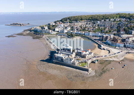 Weston-super-Mare, North Somerset, Vereinigtes Königreich. 12. Mai 2019. Luftbild von Weston-Super-Mare Marine See. Stockfoto