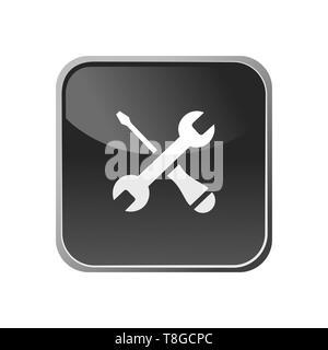 Tools Symbol auf eine quadratische Schaltfläche. Vector Illustration Stock Vektor