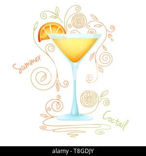 Realistische Cocktail auf einem weißen Hintergrund mit einem Doodle, Muster. Vector Illustration Stock Vektor