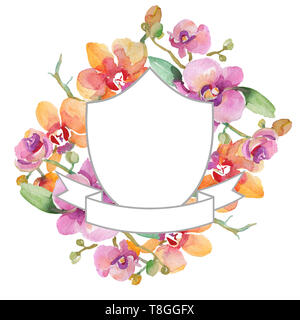 Orchid Blumensträuße Blumen botanischen Blumen. Aquarell Hintergrund Abbildung. Rahmenlinie ornament Quadrat. Stockfoto