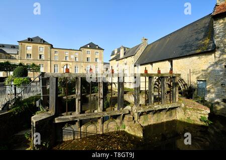 Frankreich, Calvados, Bayeux, Wassermühle am Fluss Aure im Stadtteil ehemaligen Bräunung Stockfoto