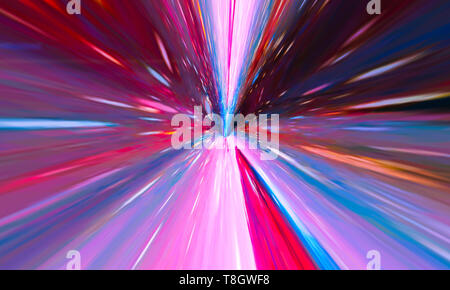 Fliegen durch Wurmloch Tunnel oder abstrakte Energy Vortex. Singularität, Gravitationswellen und Raumzeit Konzept Stockfoto