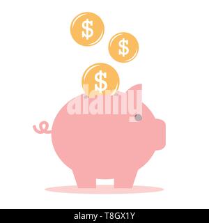Sparschwein mit Dollar einfache Grafik auf weißem Hintergrund Vektor-illustration EPS 10 isoliert Stock Vektor