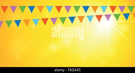 Bunte party Flaggen auf Gelb sunny Hintergrund Vektor-illustration EPS 10. Stock Vektor