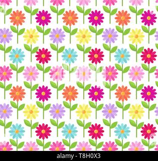 Die nahtlose Vektor Muster der bunten stilisierte Daisy Flowers Stock Vektor