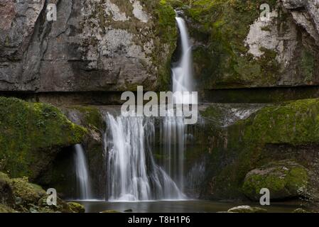 Frankreich, Jura, Le Vaudioux, Wasserfall von billaude auf dem Fluss von Lemme Stockfoto
