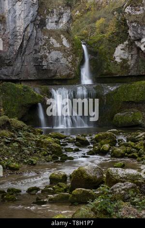 Frankreich, Jura, Le Vaudioux, Wasserfall von billaude auf dem Fluss von Lemme Stockfoto