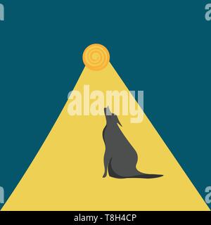 Wolf und Mond Hand gezeichnet Design, Illustration, Vektor auf weißem Hintergrund. Stock Vektor