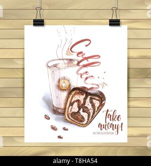 Hand gezeichnet Kaffee. Kaffee logo Hand gezeichnet isoliert. Nehme. Nachtisch. Stock Vektor