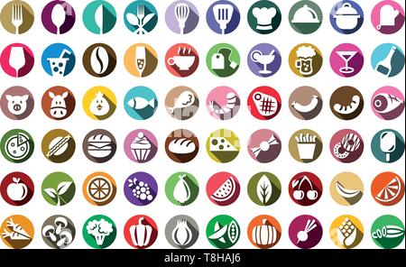 Bunte essen und trinken Icon Set Stock Vektor
